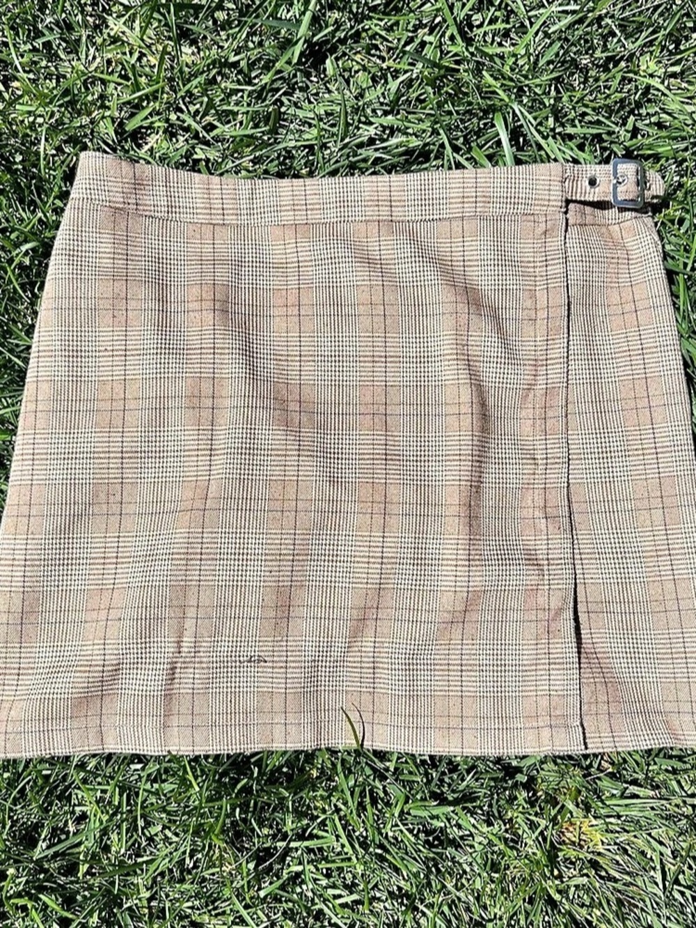 Plaid buckle wrap skirt